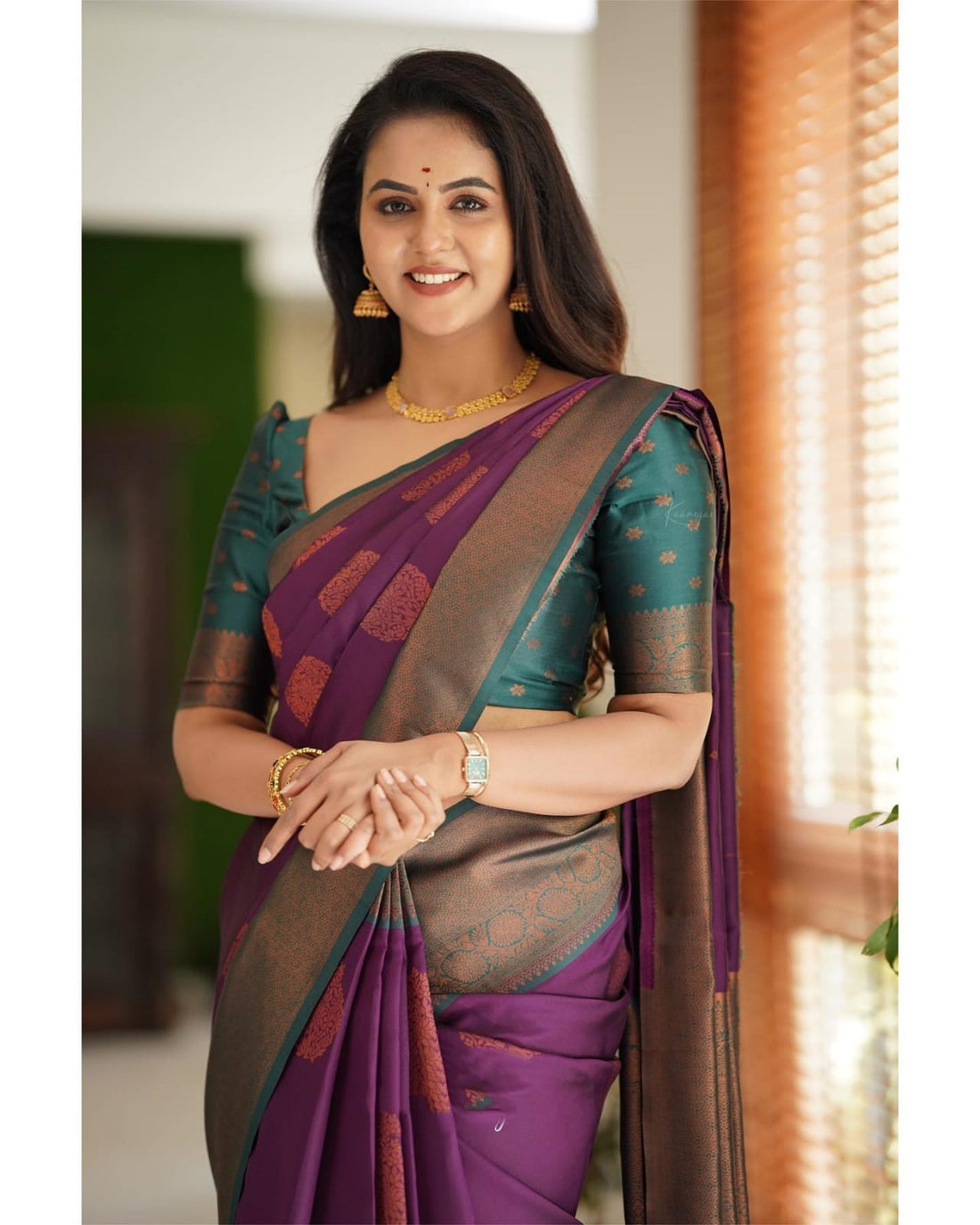 Ojas Purple Soft Silk Saree With Attractive Blouse Piece Attached