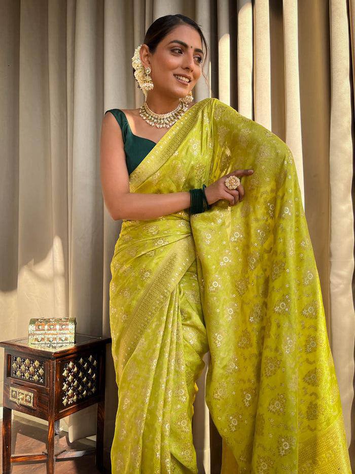 Jamsa Yellow Banarasi Silk Saree With Attractive Blouse Piece