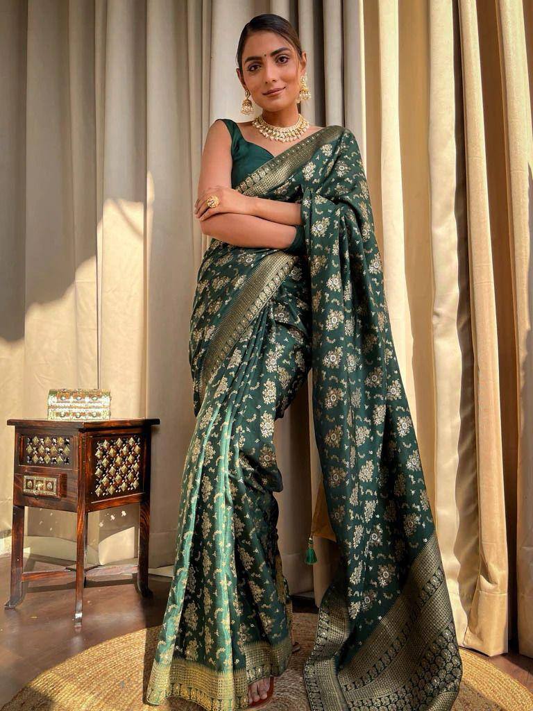 Jamsa Green Banarasi Silk Saree With Attractive Blouse Piece