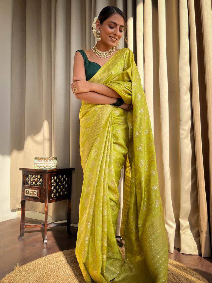 Jamsa Yellow Banarasi Silk Saree With Attractive Blouse Piece