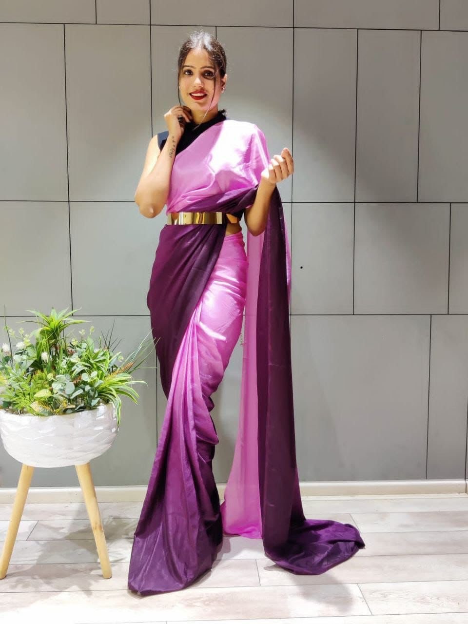 Riya Purple 1-Minute Ready To Wear Soft Silk Saree