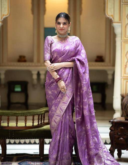 Hema Violet Banarasi Silk Saree WIth Fabulouse Blouse Piece