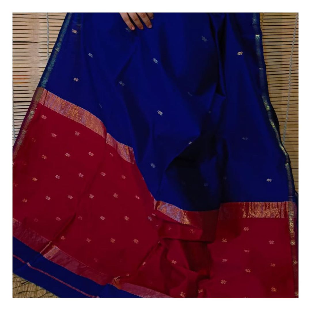Ethnic Blue-Red Pure Cotton Silk Cotton (Handloom)