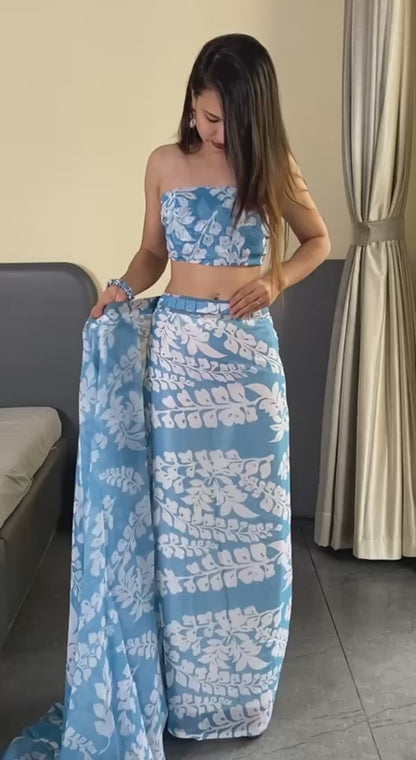 1 Minute Ready to Wear Ocean Floral Saree
