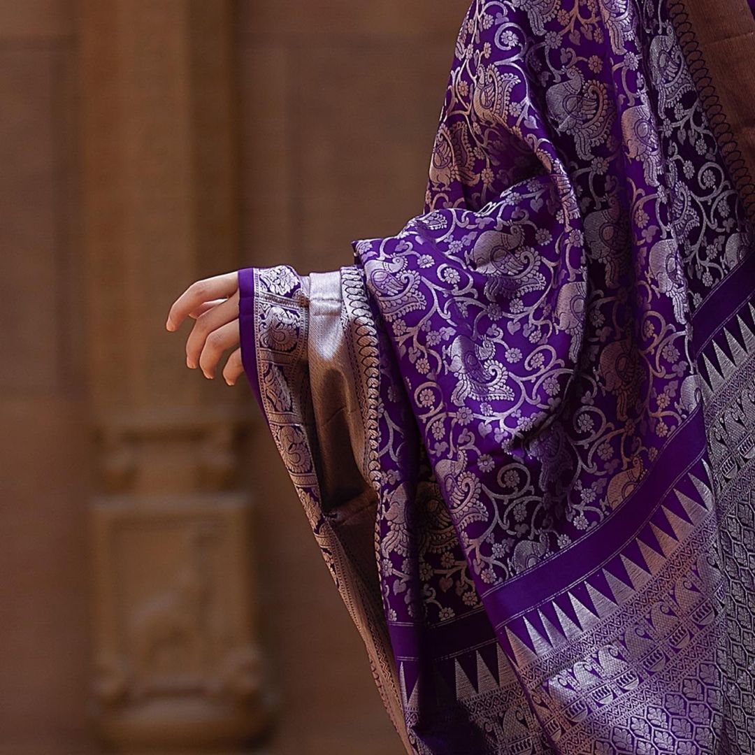 Reeva Purple Soft Banarasi Silk Saree With lovely Blouse Piece