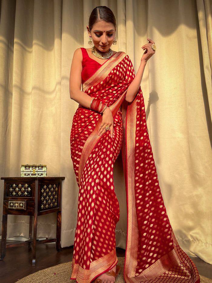 Elegant Kaya Banarasi Silk Saree in Red Color with Exquisite Blouse Piece
