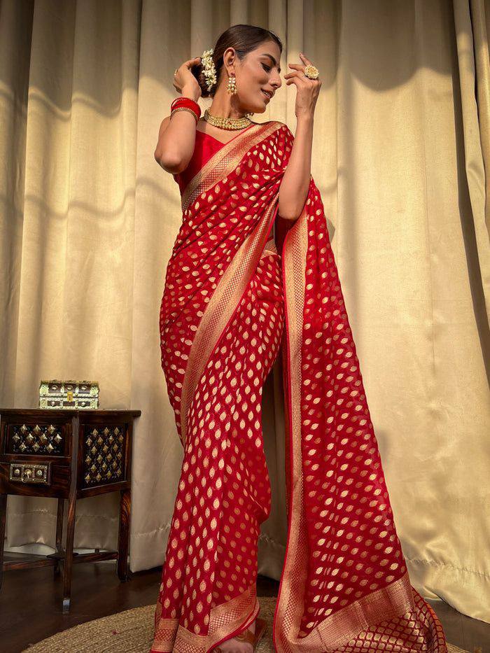 Elegant Kaya Banarasi Silk Saree in Red Color with Exquisite Blouse Piece