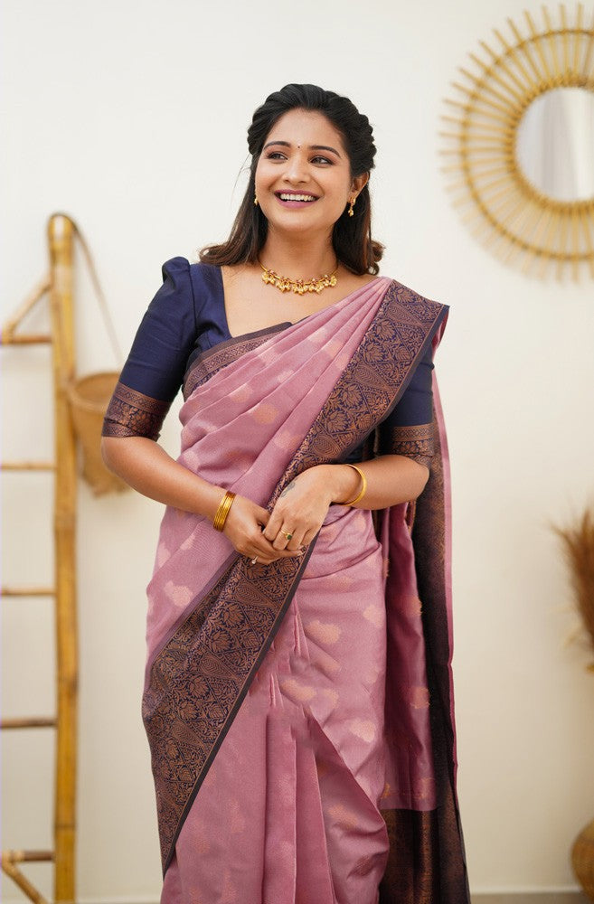 Arisoma Pink Soft Silk Saree With Imaginative Blouse Piece Attached