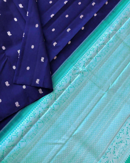 Firozi-Blue Style Traditional Soft Silk Sari With Attached Blouse