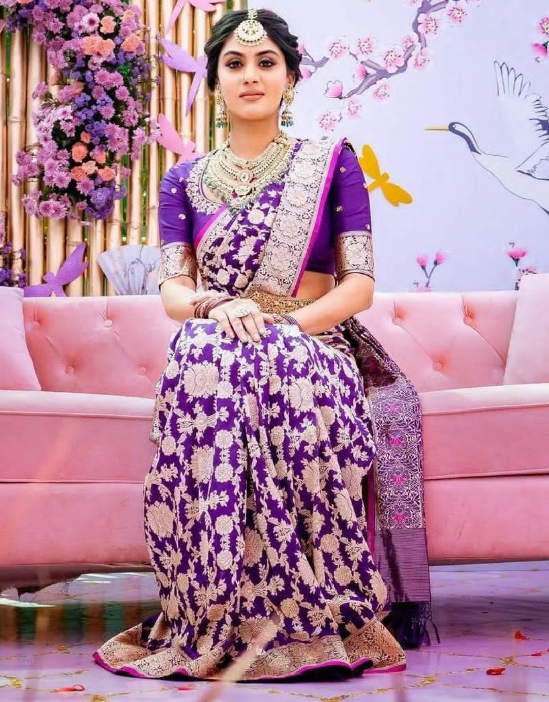 NARI PURPLE TRADITIONAL KANCHI SOFT SILK SARI WITH ATTACHED BLOUSE