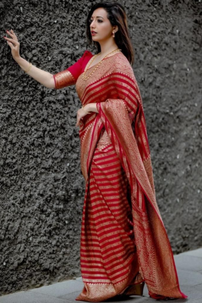 Liza Red Banarasi Silk Saree