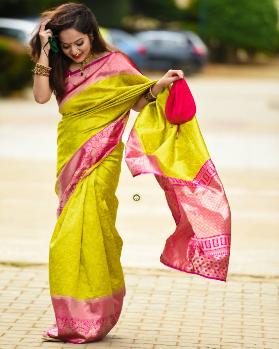 Citrine Yellow Kanjivaram Silk Saree With Floral Buttis Weaving |  Singhania's