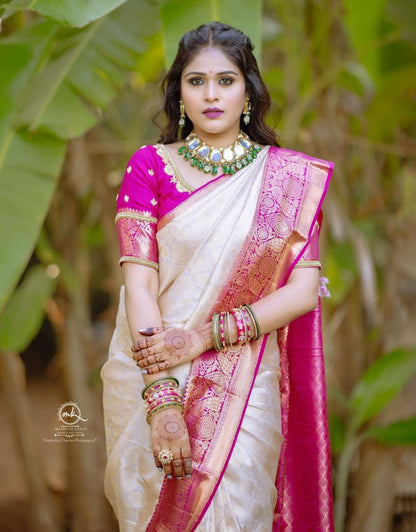 Bali Off White Traditional Kanchi Soft Silk Saree With Attached Blouse –  Zariknyaa