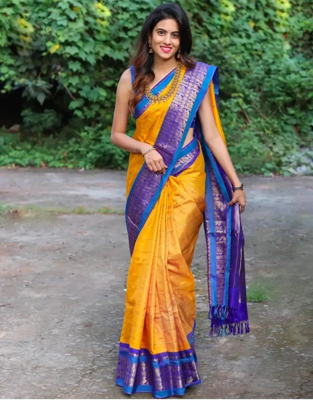 Yellow Soft Silk Saree Paired With Turquoise Blue Border