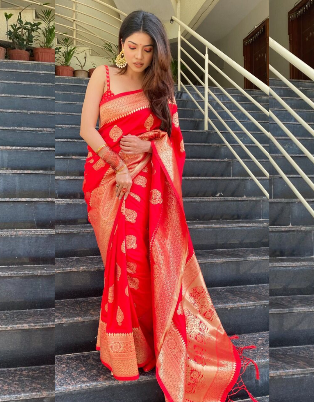 Damini Red Soft Silk Saree