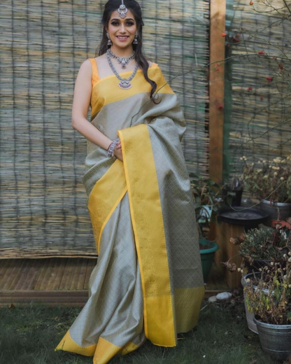 Neeti Yellow Kanchipuram Soft Silk Saree – Zariknyaa