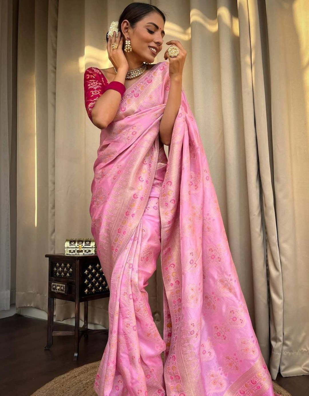 Tisha Pink Banarasi Saree