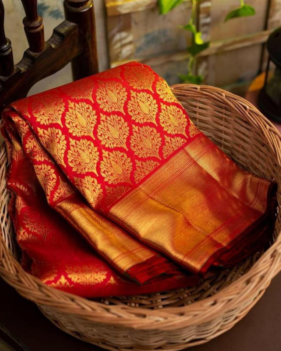 Ahana Red Kanchi Soft Silk Saree With Attached Blouse 