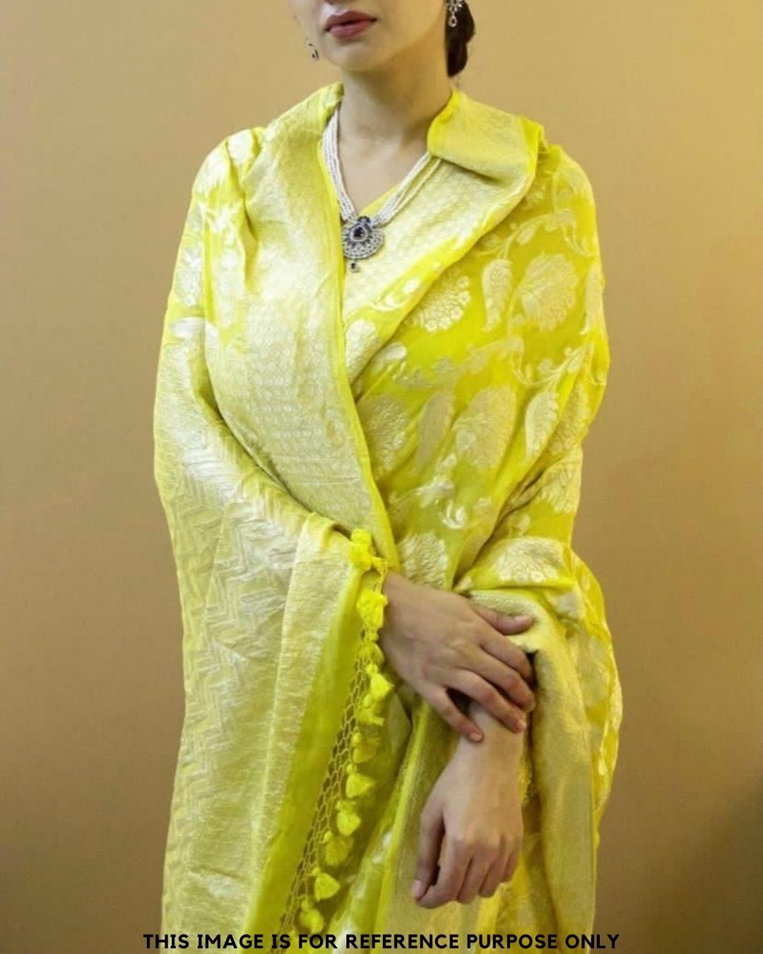 GLORY Yellow Soft Silk Sari With Attached Blouse