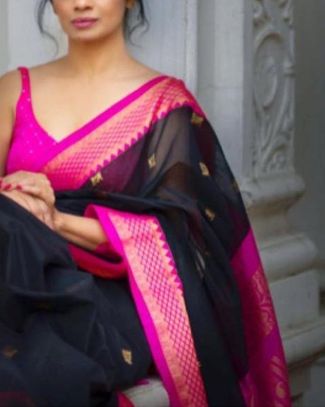 Buy Black Saree With Kashmiri Thread Work And Unstitched Blouse Piece