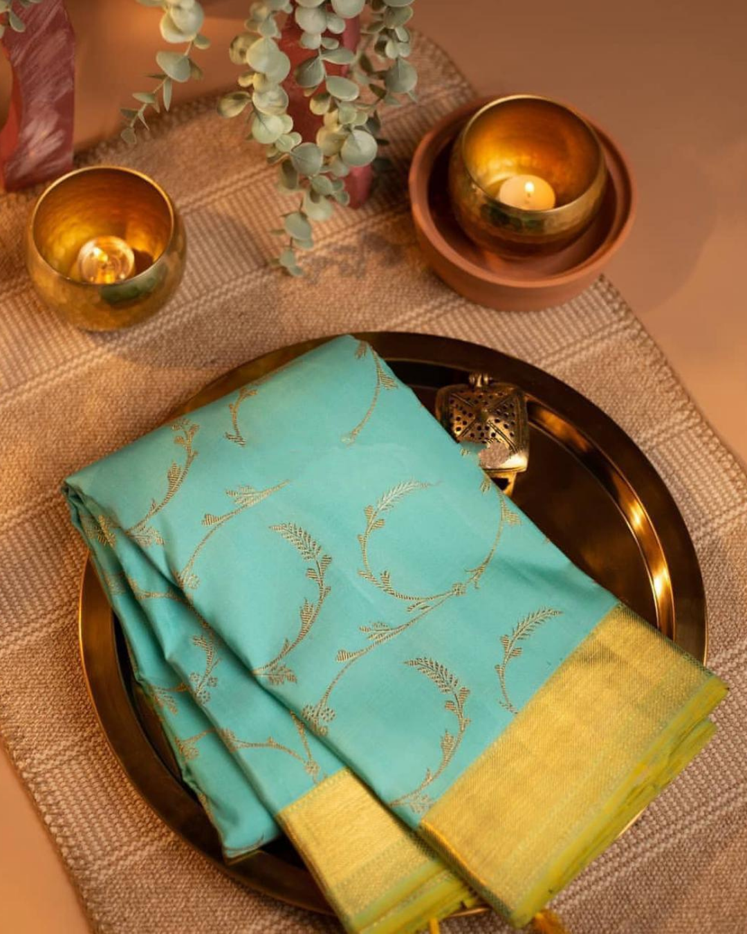 Sky Archaic Treditional Kanchi Soft Silk Saree With Attached Blouse