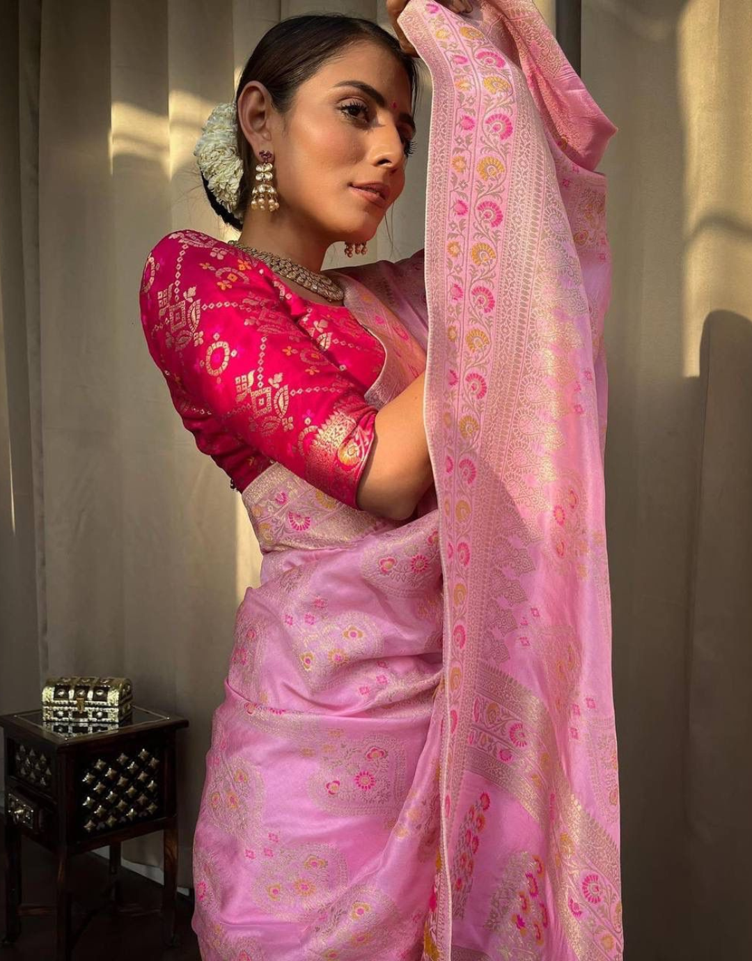 Bridal Pink Banarasi Silk Saree With Scattered Designer Unique Butti and  Same Border and Heavy Banarasi Silk Pallu Premium Sarees by TST - Etsy