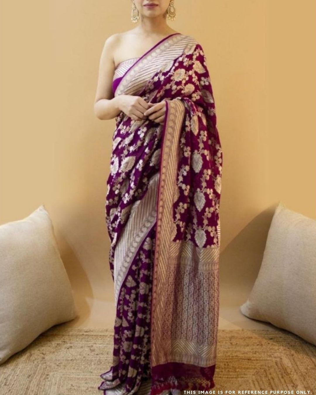  GLORY Purple Stylish Saree With Attached Blouse