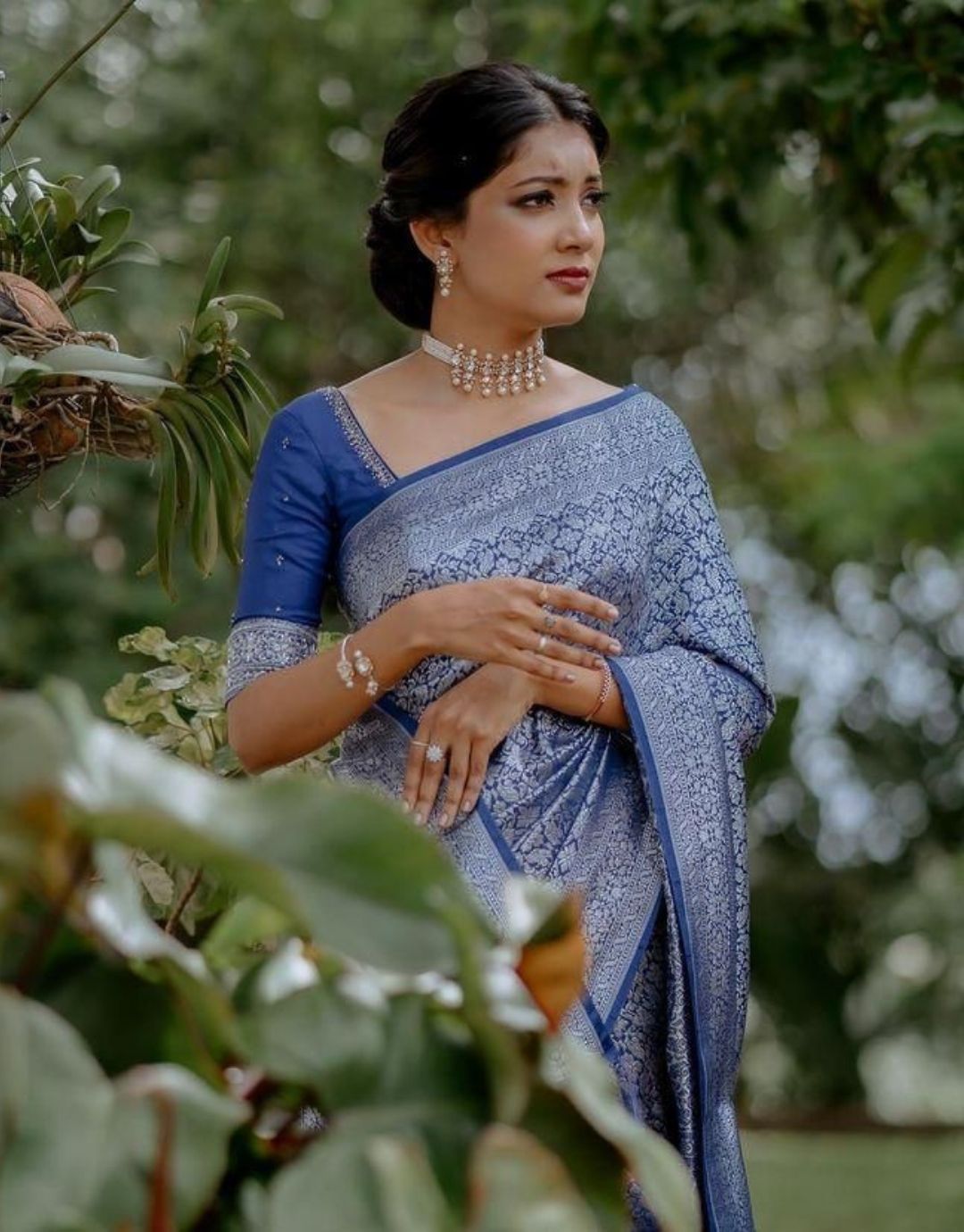 STUTI BLUE TRADITIONAL KANCHI SOFT SILK SARI WITH ATTACHED BLOUSE