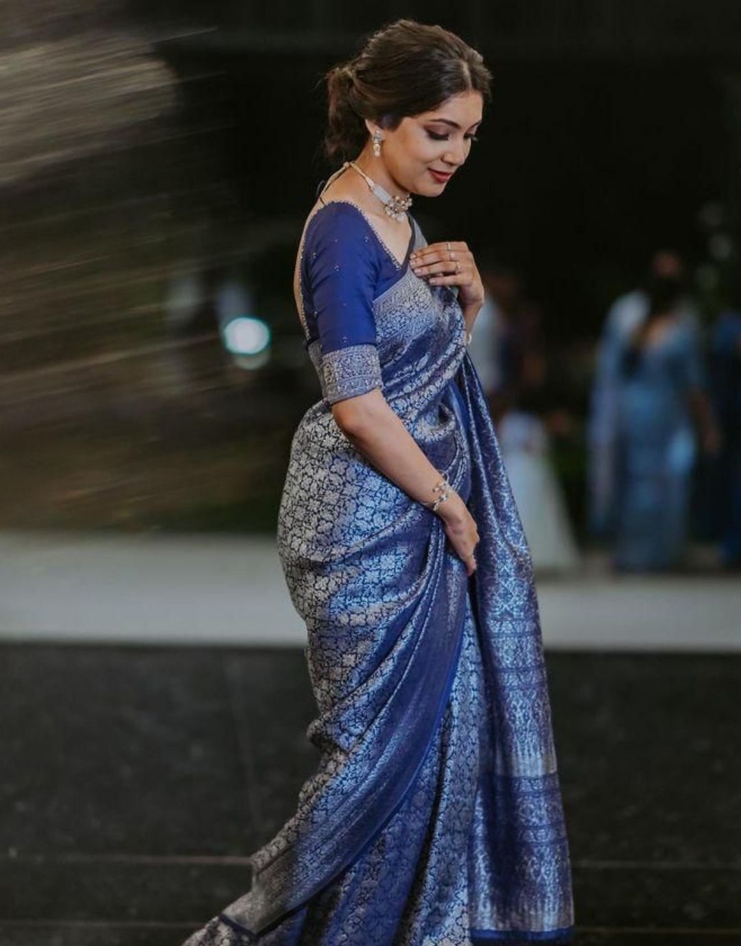 STUTI BLUE TRADITIONAL KANCHI SOFT SILK SARI WITH ATTACHED BLOUSE