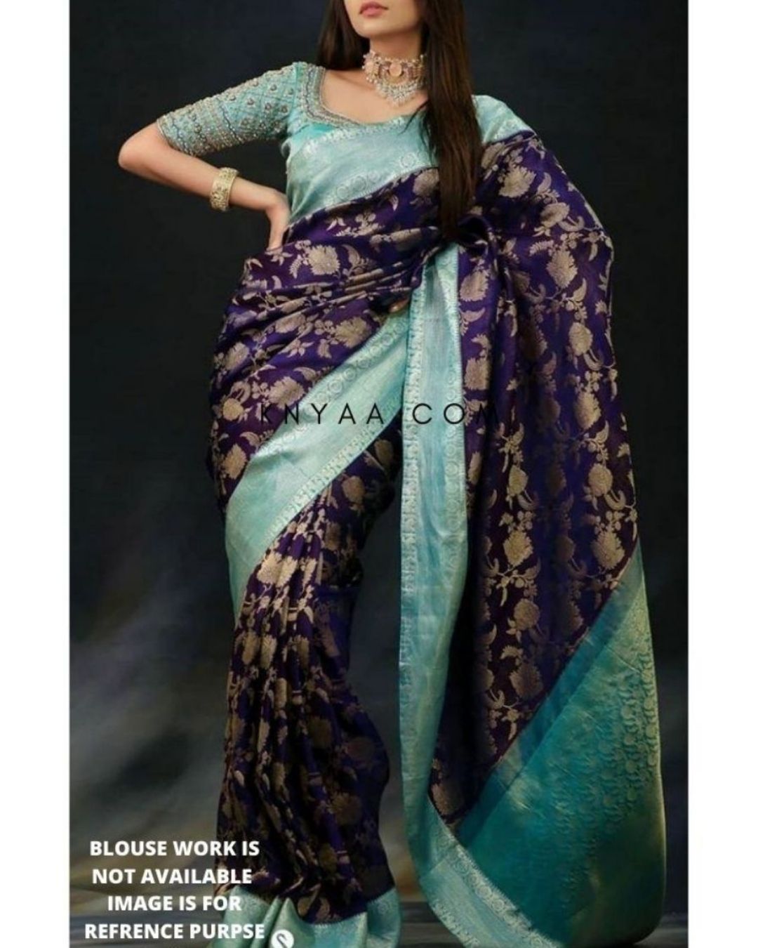 Blue-Sky Traditional Kanchi Soft Silk Sari With Attached Blouse