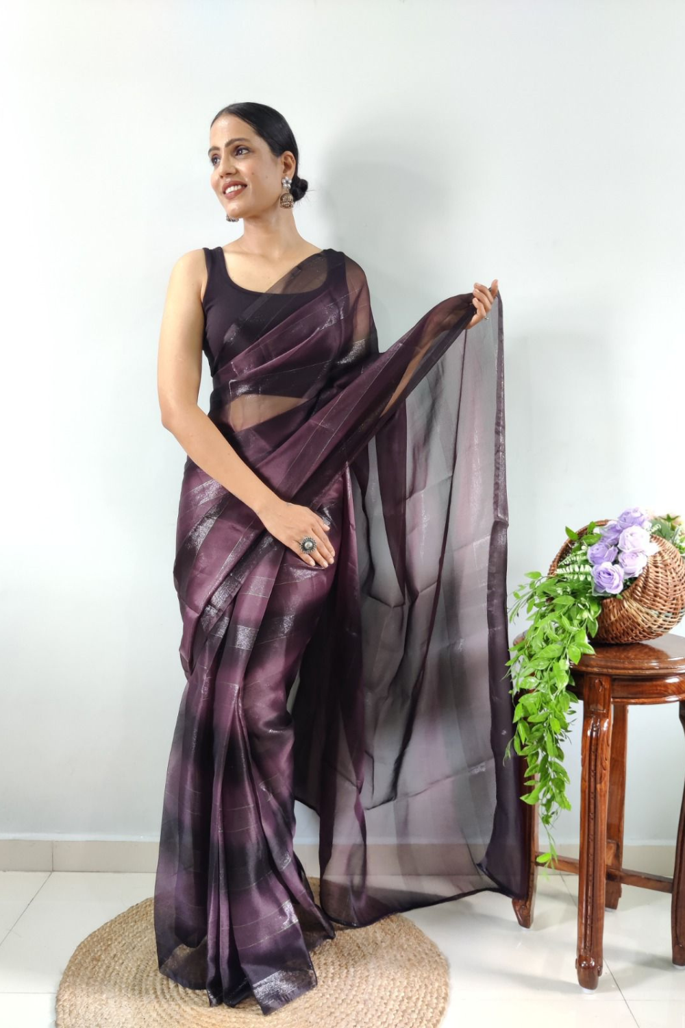 Shop Purple & Black Pleated Ray Saree & Blouse Set by AAKAAR at House of  Designers – HOUSE OF DESIGNERS