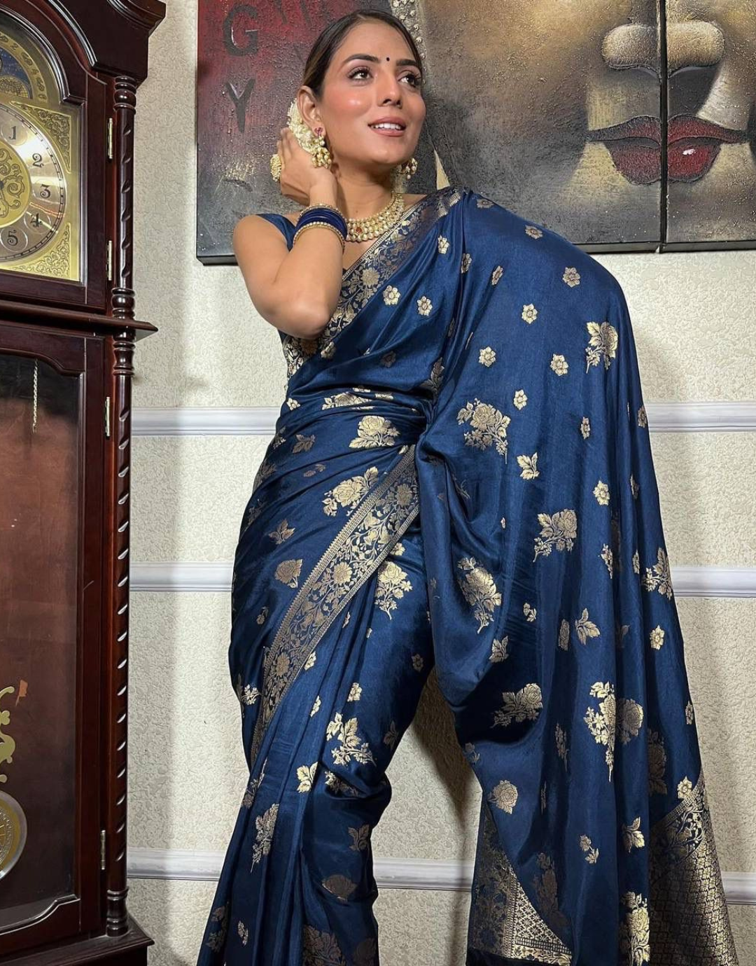 Buy Blue Silver Banarasi Katan Silk Saree - House Of Elegance – House Of  Elegance - Style That Inspires