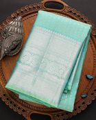 Bottel Blue Kanchipuram silk sari With Suitable Attached Blouse