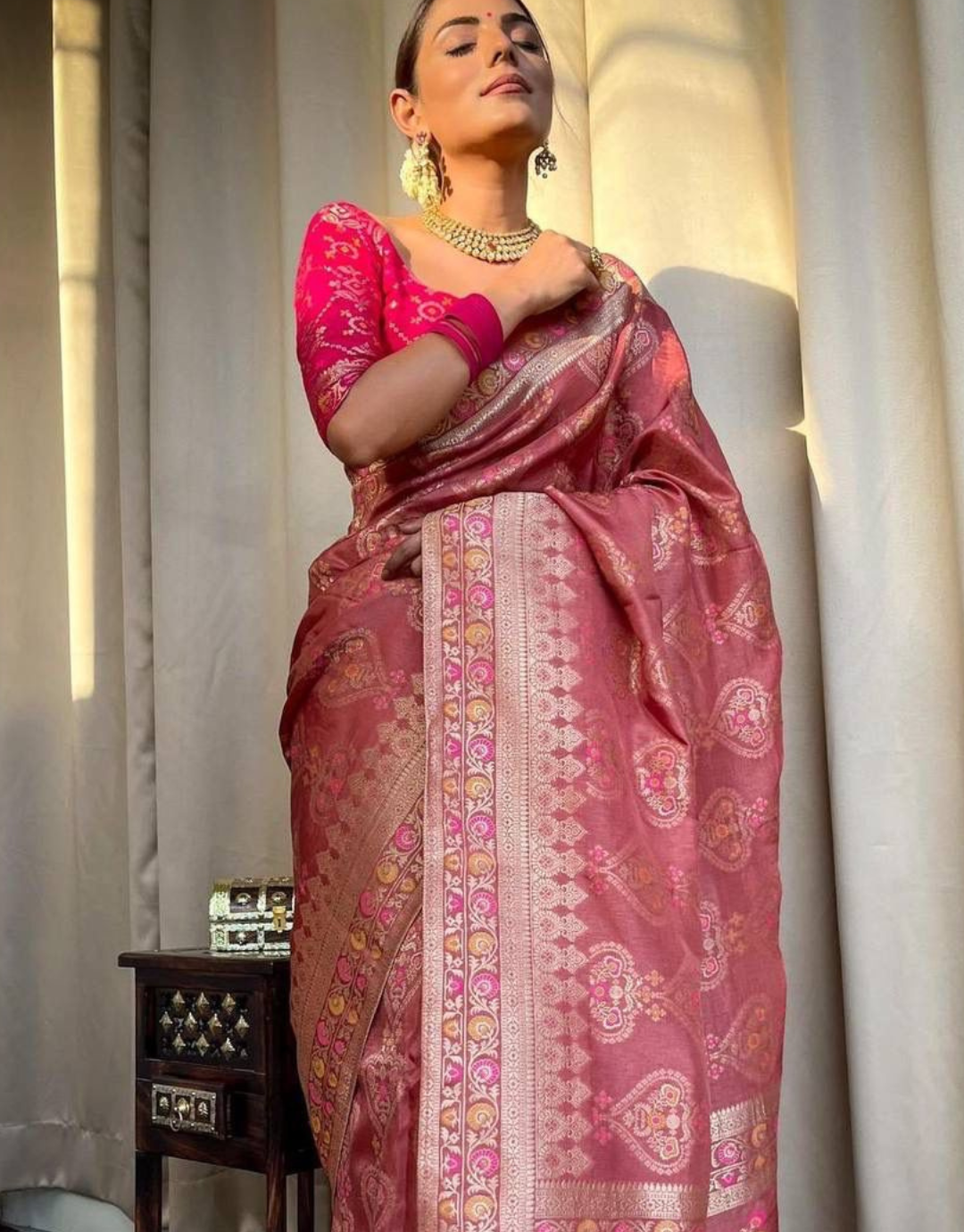 Tisha Pestal Pink Banarasi Saree