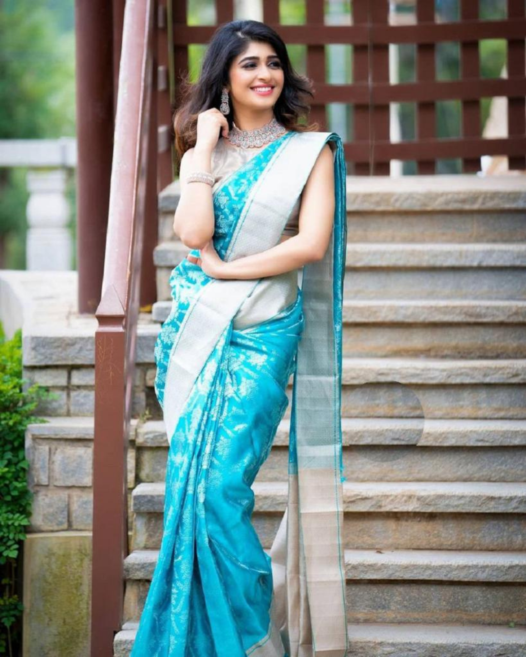 Weaving South Indian Saree in Sky blue Silk - SR19077