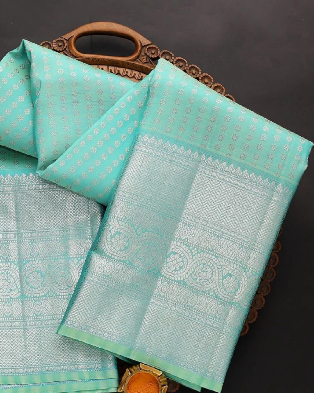 Bottel Blue Kanchipuram Silk Saree With Attached Blouse