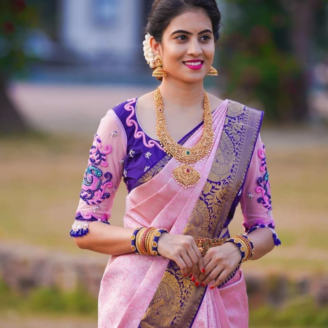 Swati Light Pink Kanchipuram Saree