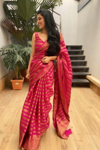 Dark Ruby Pink 2gm Zari Bridal Elegance Kanchipuram Handloom Silk Sare –  Capell Haute Couture