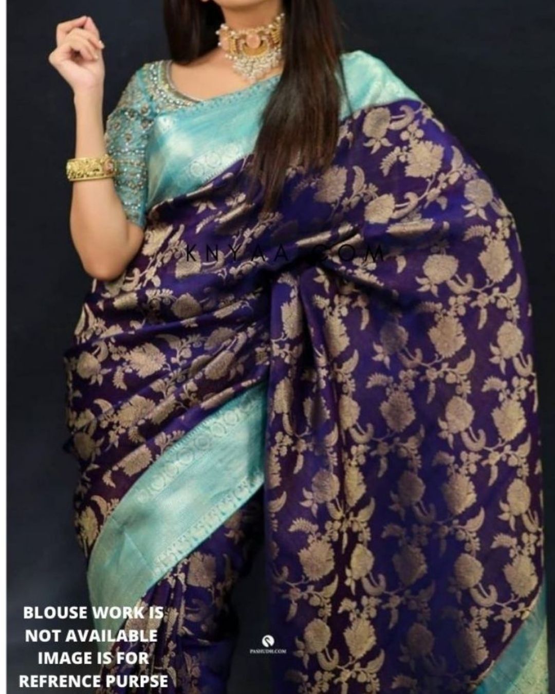 Blue-Sky Traditional Kanchi Soft Silk Sari With Attached Blouse