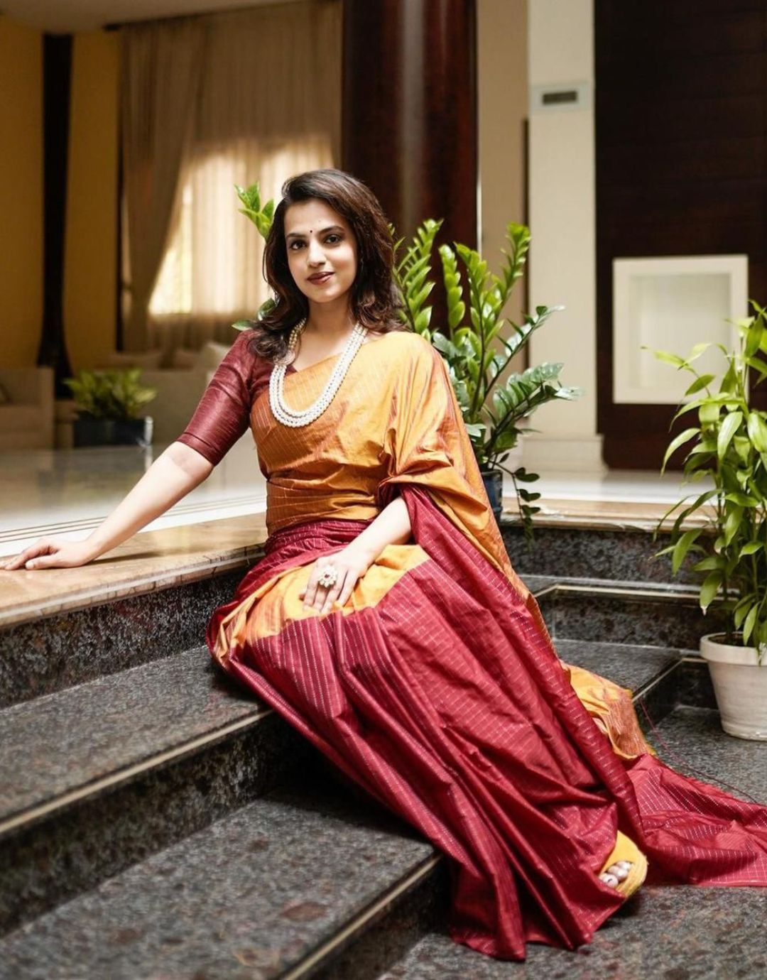 Pure Linen By Yellow Plain Saree With Red Blouse