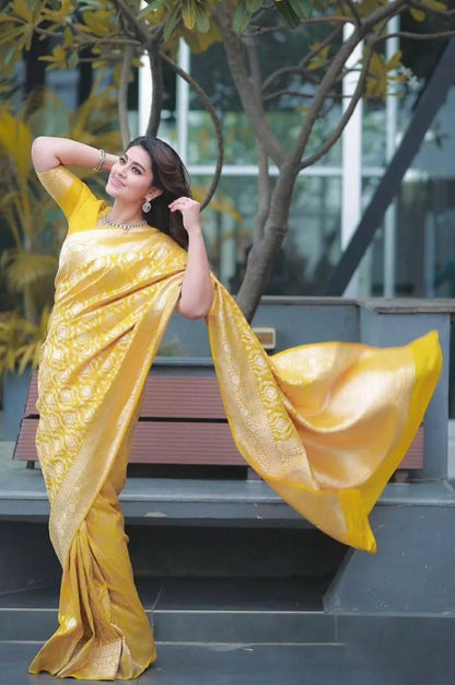 Ananya Yellow Traditional Silk Saree With Attached Blouse