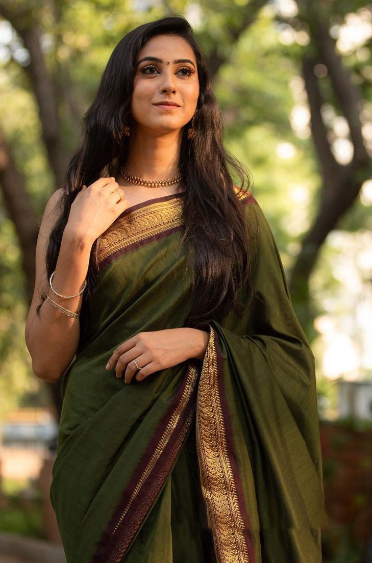 Bhavna  Green Soft Silk Banarasi Saree