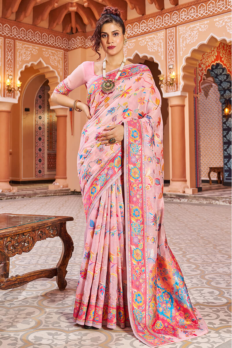 Buy Baby Pink Paithani Silk Saree Festive Wear Online at Best Price |  Cbazaar