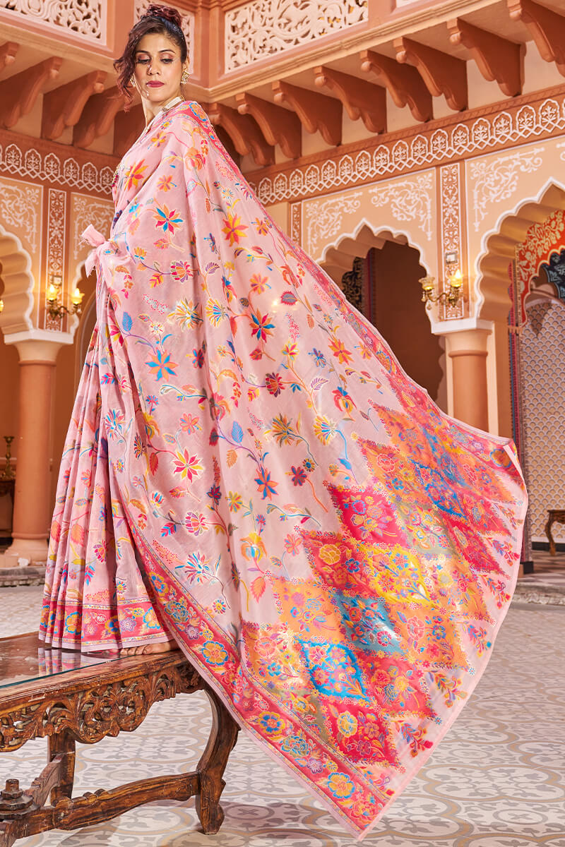 Baby Pink Crepe Silk Saree