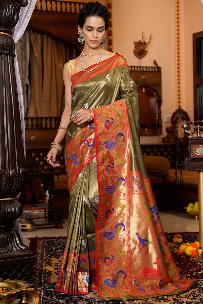 Chiffon Fabric Mehendi Green Color Casual Wear Sensational Printed Saree