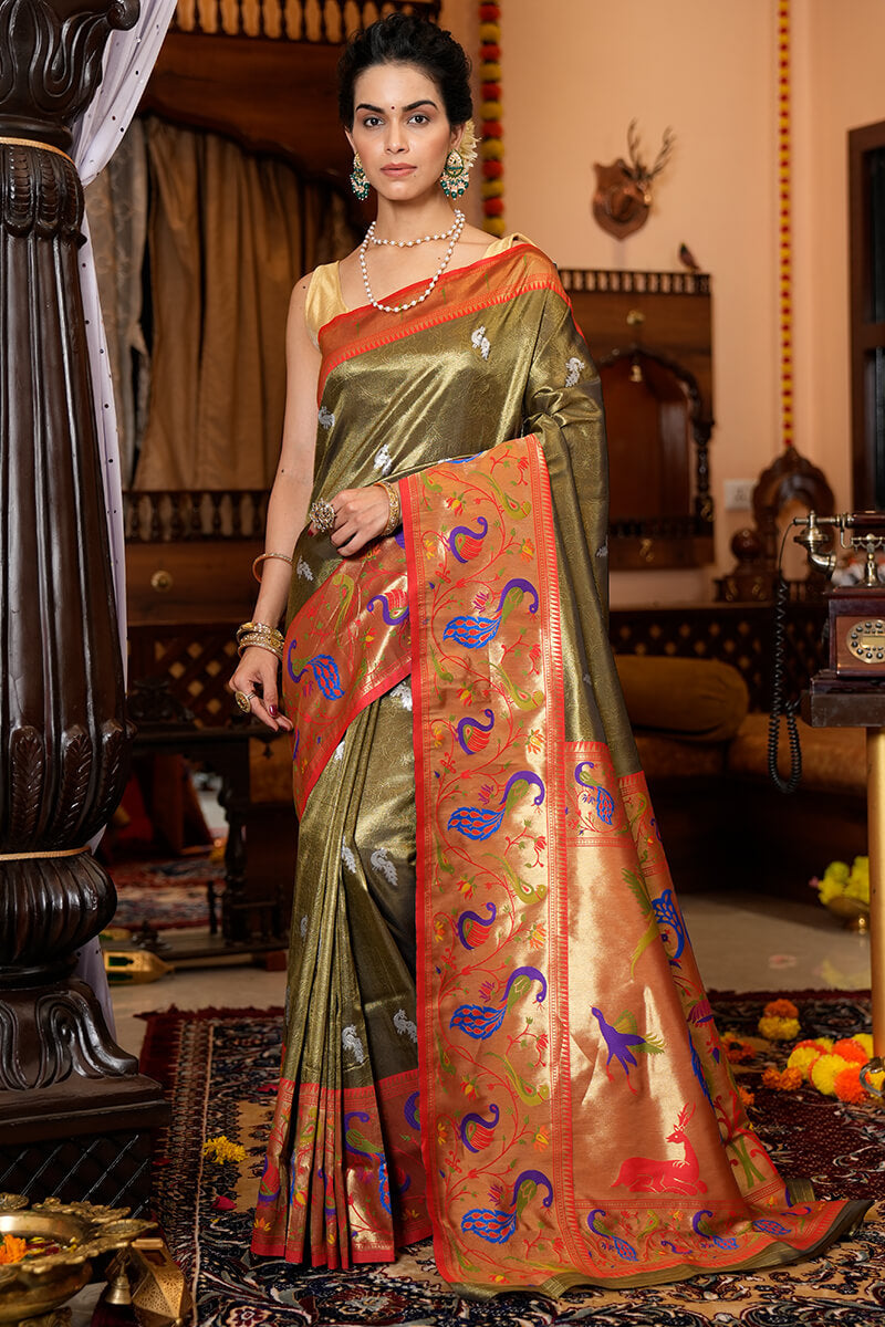 Excellent Sea Green Color Festive Wear Paithani Silk Saree