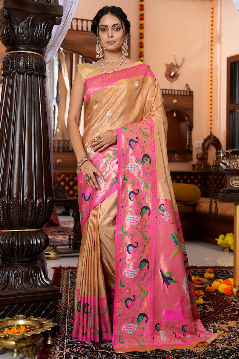 Neeva Peach Paithani Silk Saree With Beauteous Blouse 