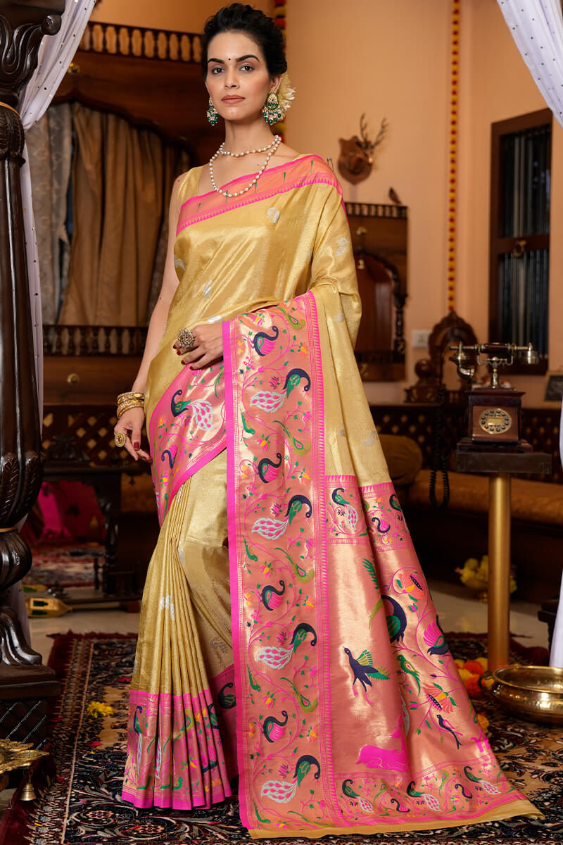Neeva Yellow Paithani Silk Saree With Elegant Blouse 