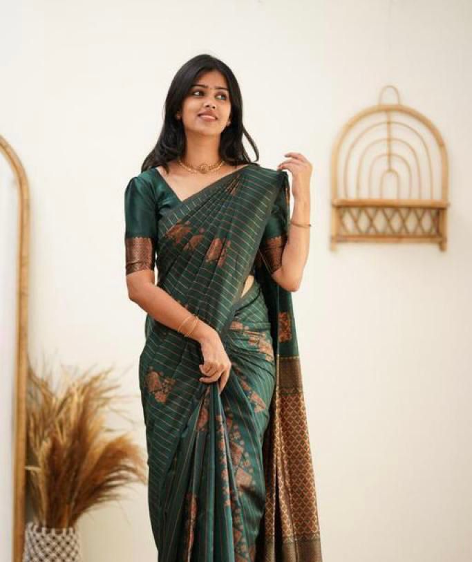 Teal Green silk belnd Designer Saree Wirh Contrast Blouse - Vasu Sarees -  3382568