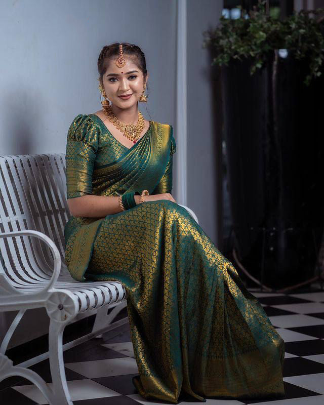 Damini Green Coloured Soft Silk Saree With Adoring Blouse